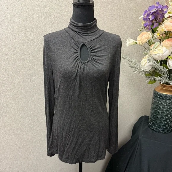 Spense Charcoal Gray Long Sleeve Keyhole Mock Neck Top | Women’s Size M - Picture 1 of 7